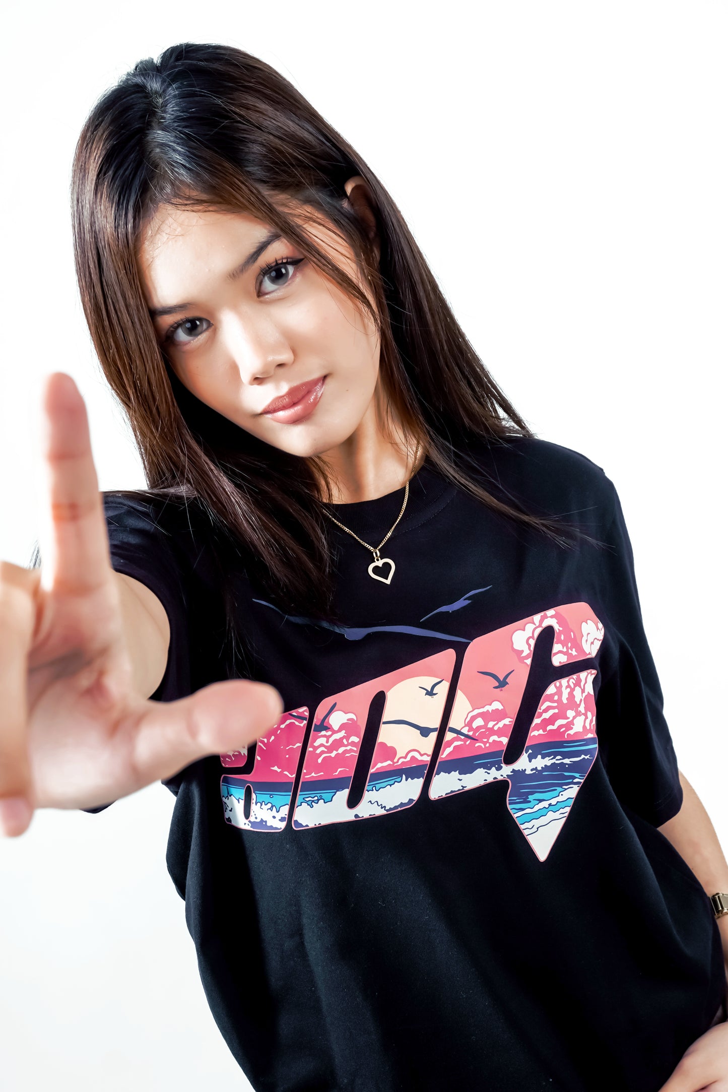 AOG Black Tee, Beach Sunset Design