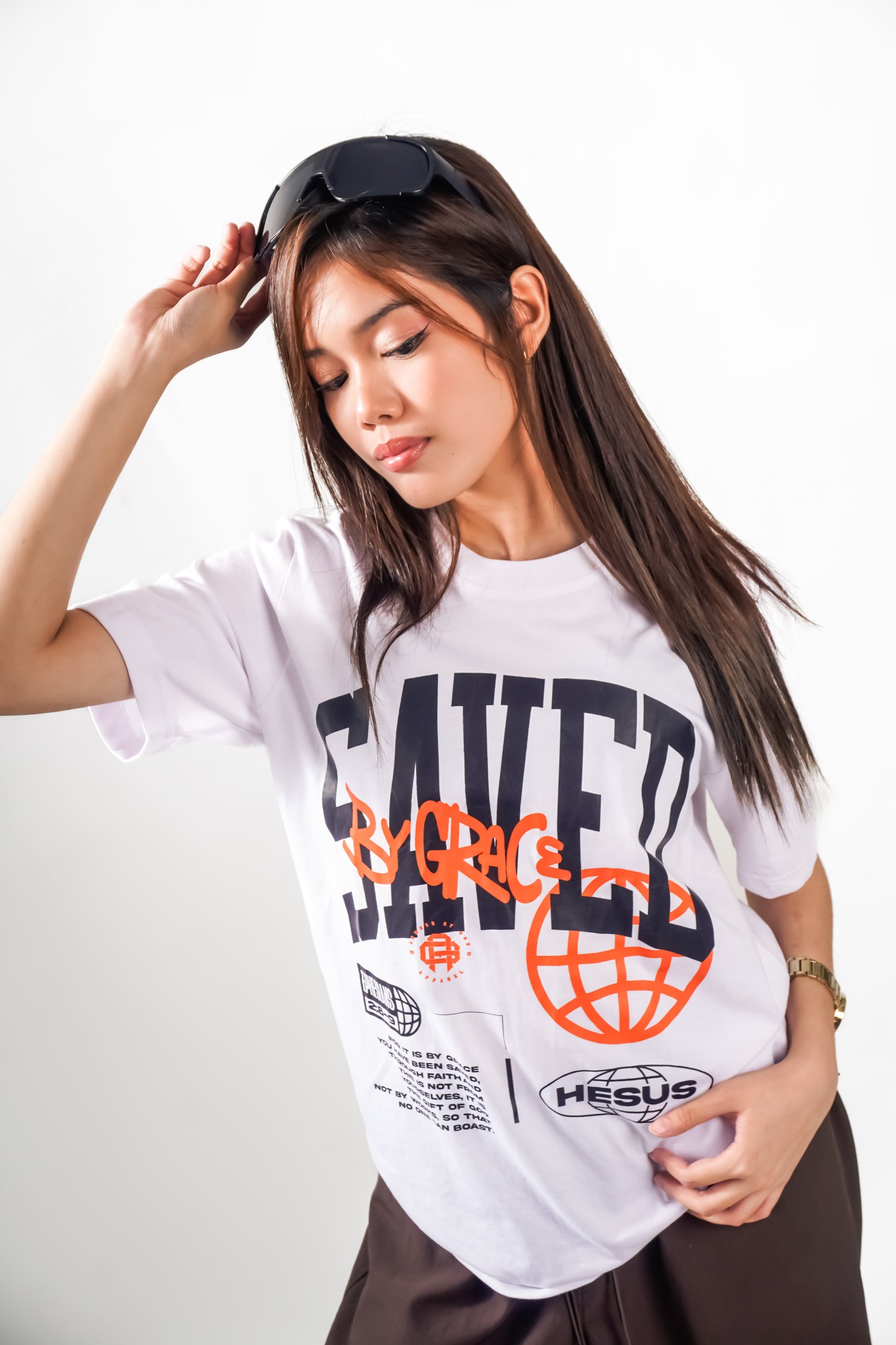 D5 Saved by Grace Big Front Print DTF CVC Cotton Basic Size Pattern 230 GSM Christian Clothing