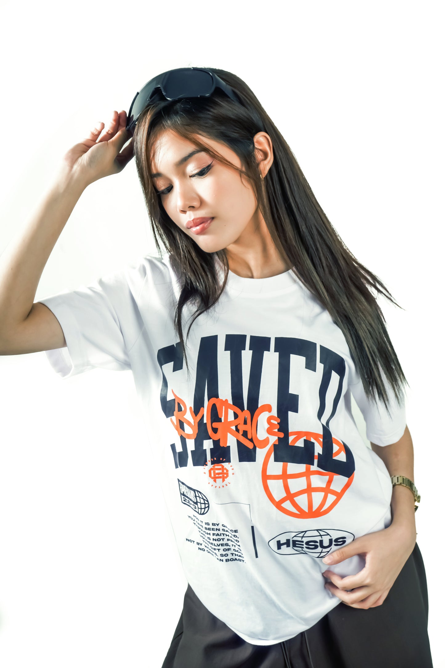 AOG White Tee, Saved By Grace