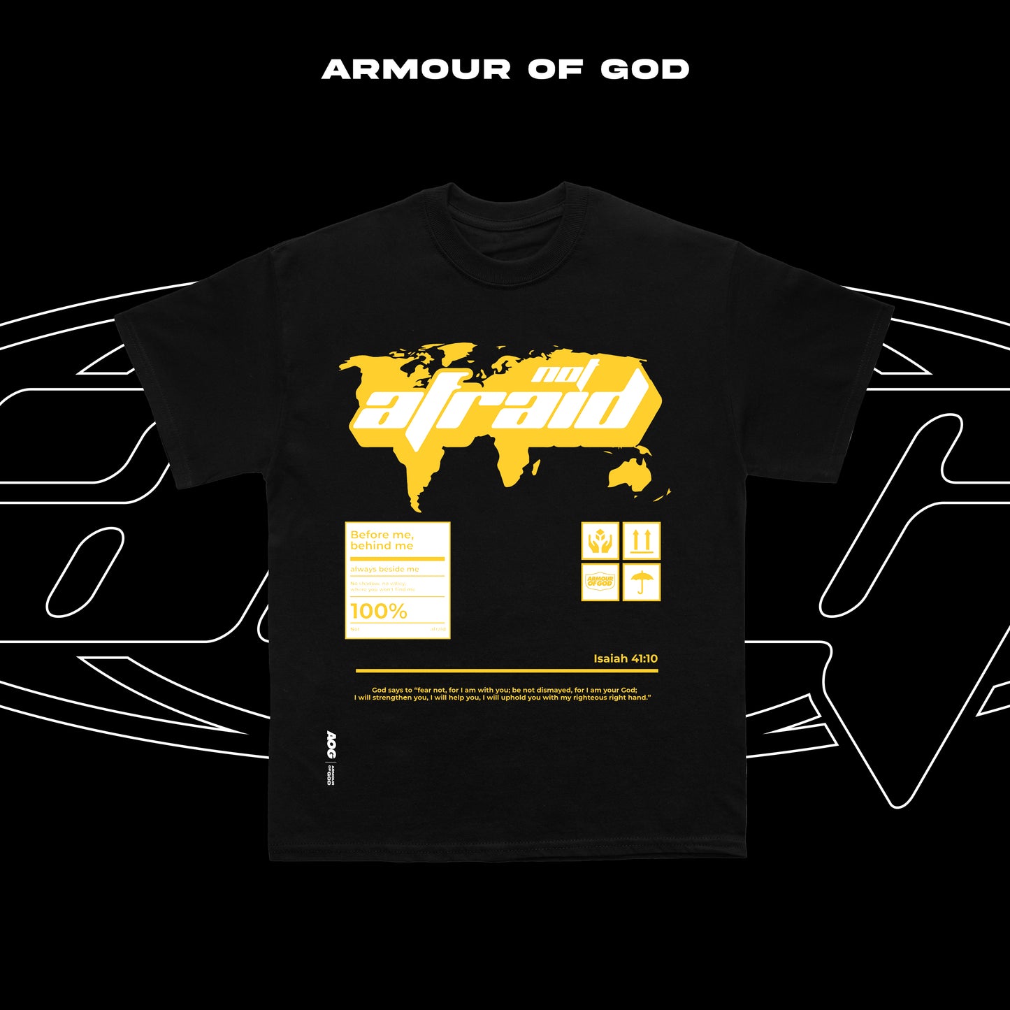 D9 Not Afraid God is with me Front Print DTF CVC Cotton Basic Size Pattern 230 GSM Christian Clothing Short Sleeve
